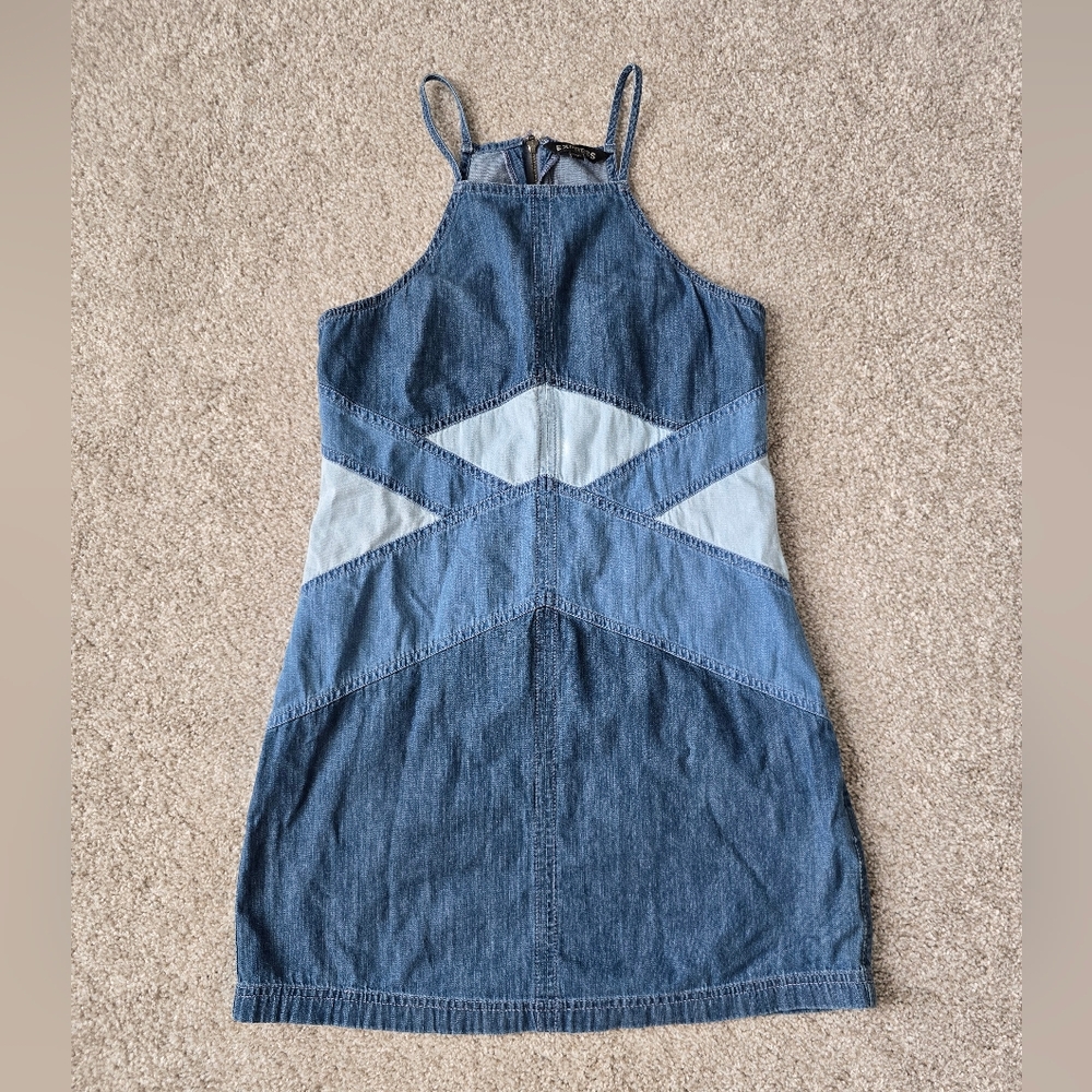 Express Two-Tone Denim Patchwork Mini Dress
